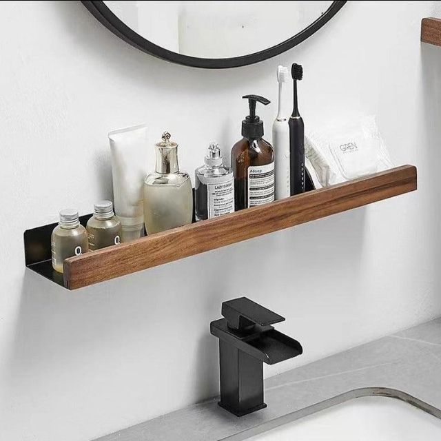 ZenLoom Bathroom Rack | Drill-Free Floating Wood Design