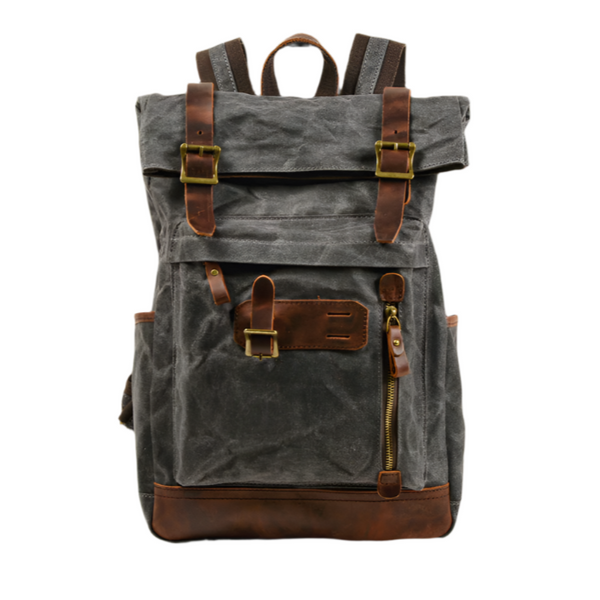 Variant image for Juneau | Roll Top Travel Backpack in Waxed Canvas and Leather-1