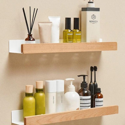 ZenLoom Bathroom Rack | Drill-Free Floating Wood Design