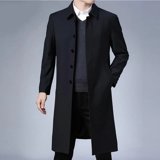 Samuel | Men’s Long Formal Tailored Coat with Button Front