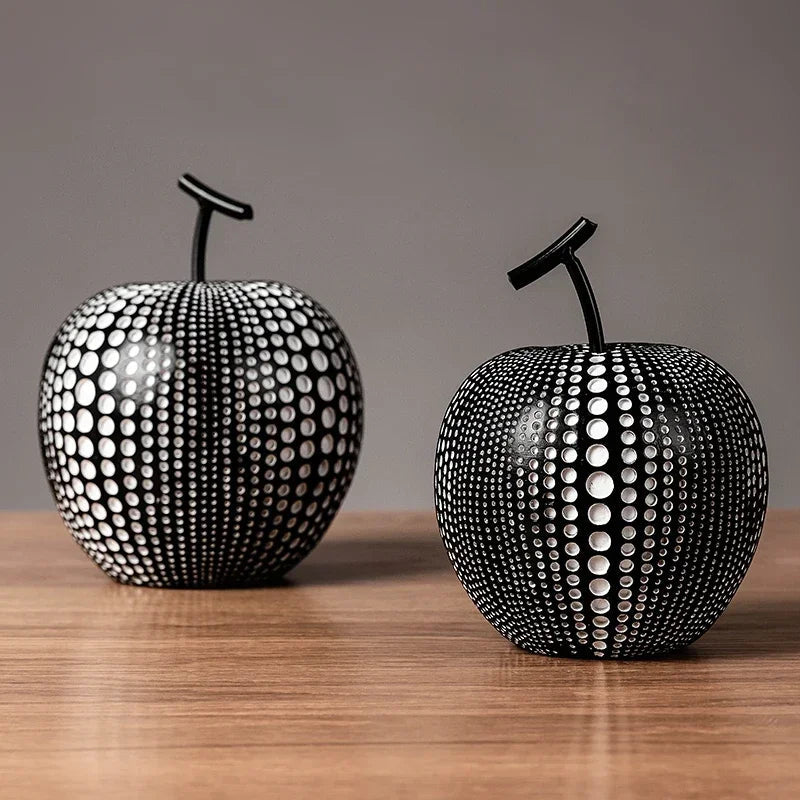 DotBlanc Apple Sculpture | Monochrome Polka Dot Décor with Modern Art Flair