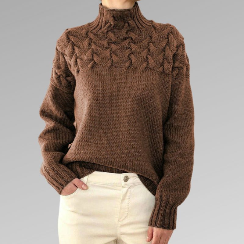 Lily | Women’s Relaxed Fit Cable Knit Wool Turtleneck Sweater
