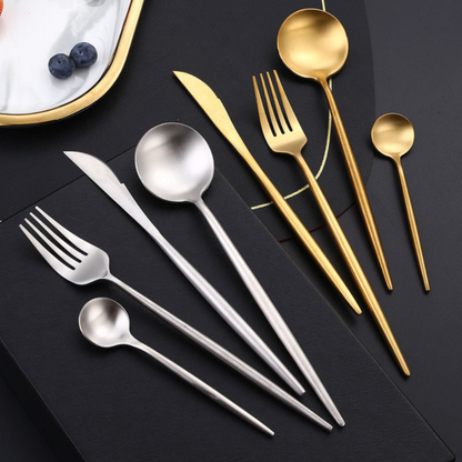 MajestiCut Deluxe 24-Piece | Stainless Steel Gold & Silver Flatware