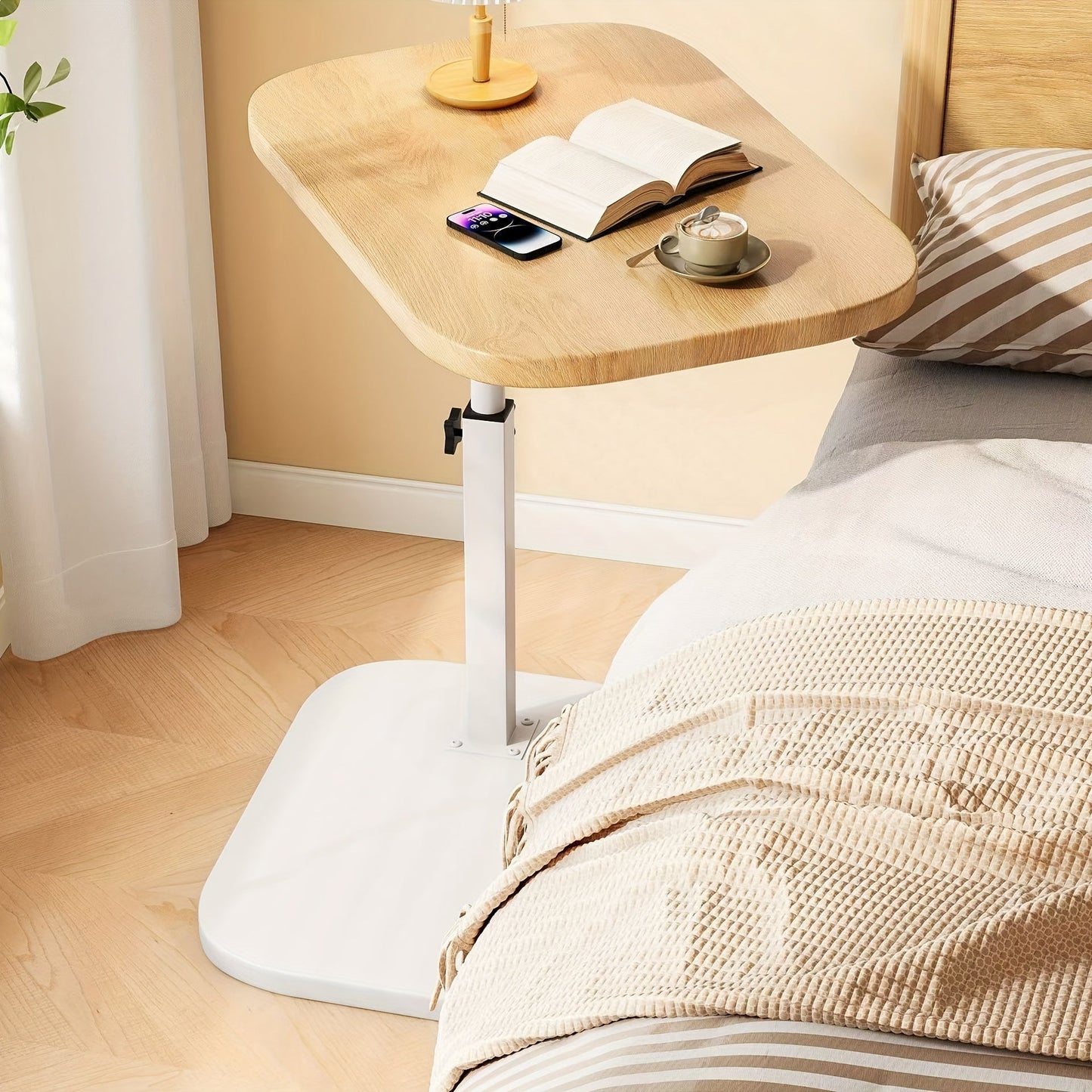 ModiSlide Side Table | Adjustable Wood & Metal C-Table for Sofa or Bedside Ease