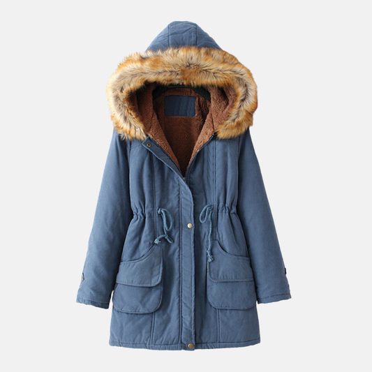 Shine | Women’s Slim Regular Fit Parka Coat with Faux Fur Trim