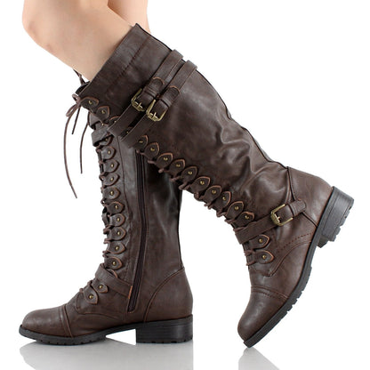 Tessa | Women’s Knee-High Lace-Up Boots with Buckles