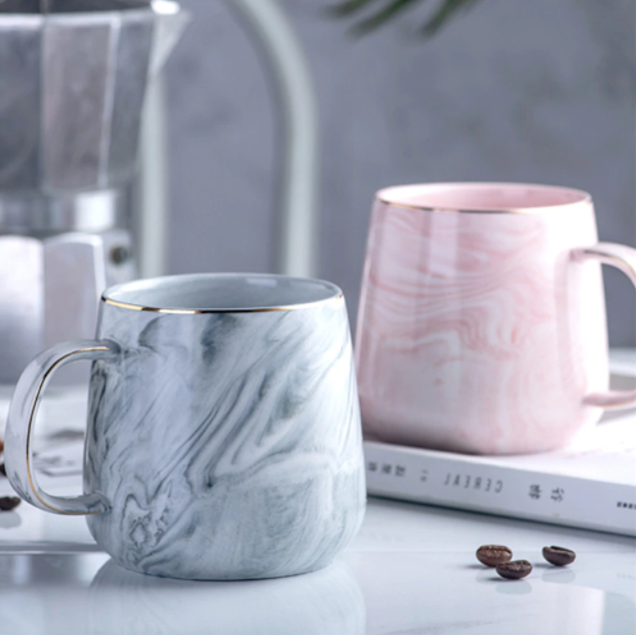 Gold Handle Ceramic Mug | Marble Pattern