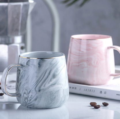 Gold Handle Ceramic Mug | Marble Pattern