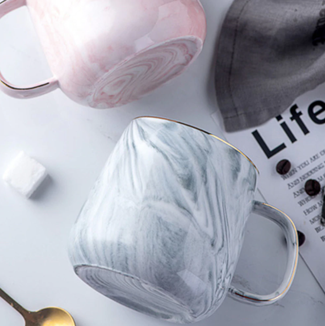 Gold Handle Ceramic Mug | Marble Pattern