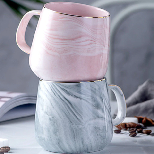 Gold Handle Ceramic Mug | Marble Pattern