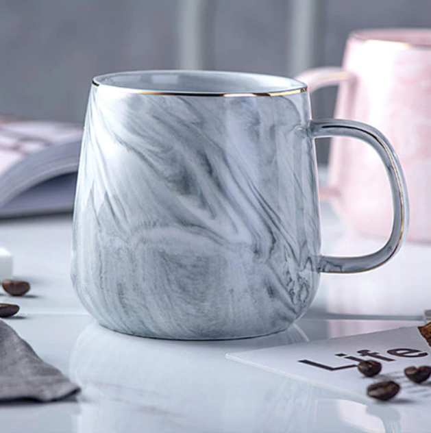 Gold Handle Ceramic Mug | Marble Pattern