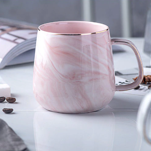 Gold Handle Ceramic Mug | Marble Pattern