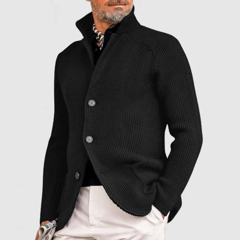 Caleb | Men’s Cable Knit Cardigan with Shawl Collar and Button