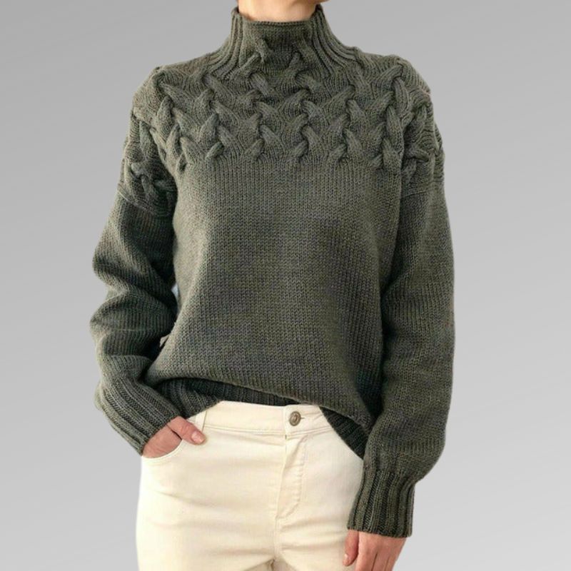 Lily | Women’s Relaxed Fit Cable Knit Wool Turtleneck Sweater