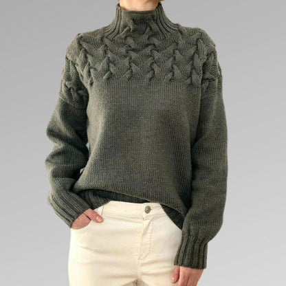 Lily | Women’s Relaxed Fit Cable Knit Wool Turtleneck Sweater