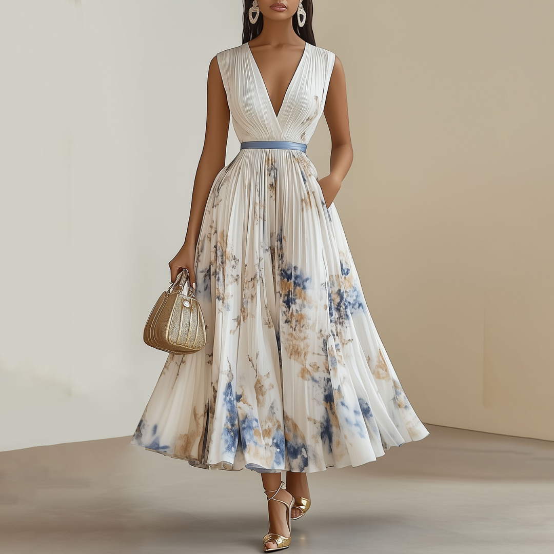 Serena | Women’s Pleated V-Neck Floral Midi Dress