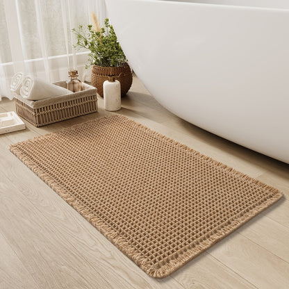 Quick-Dry Grip | Waffle Bath Mat with Decorative Tassels