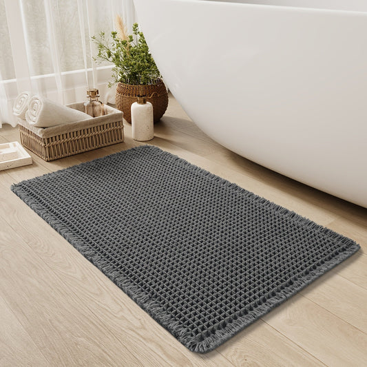Quick-Dry Grip | Waffle Bath Mat with Decorative Tassels