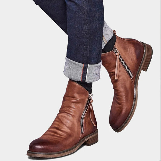 Aldrin | Men’s Warm Durable Leather Ankle Boots with Side Zip