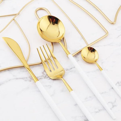 Gold and White Cutlery Set | Stainless Steel Flatware Collection