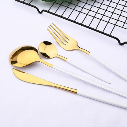 Gold and White Cutlery Set | Stainless Steel Flatware Collection