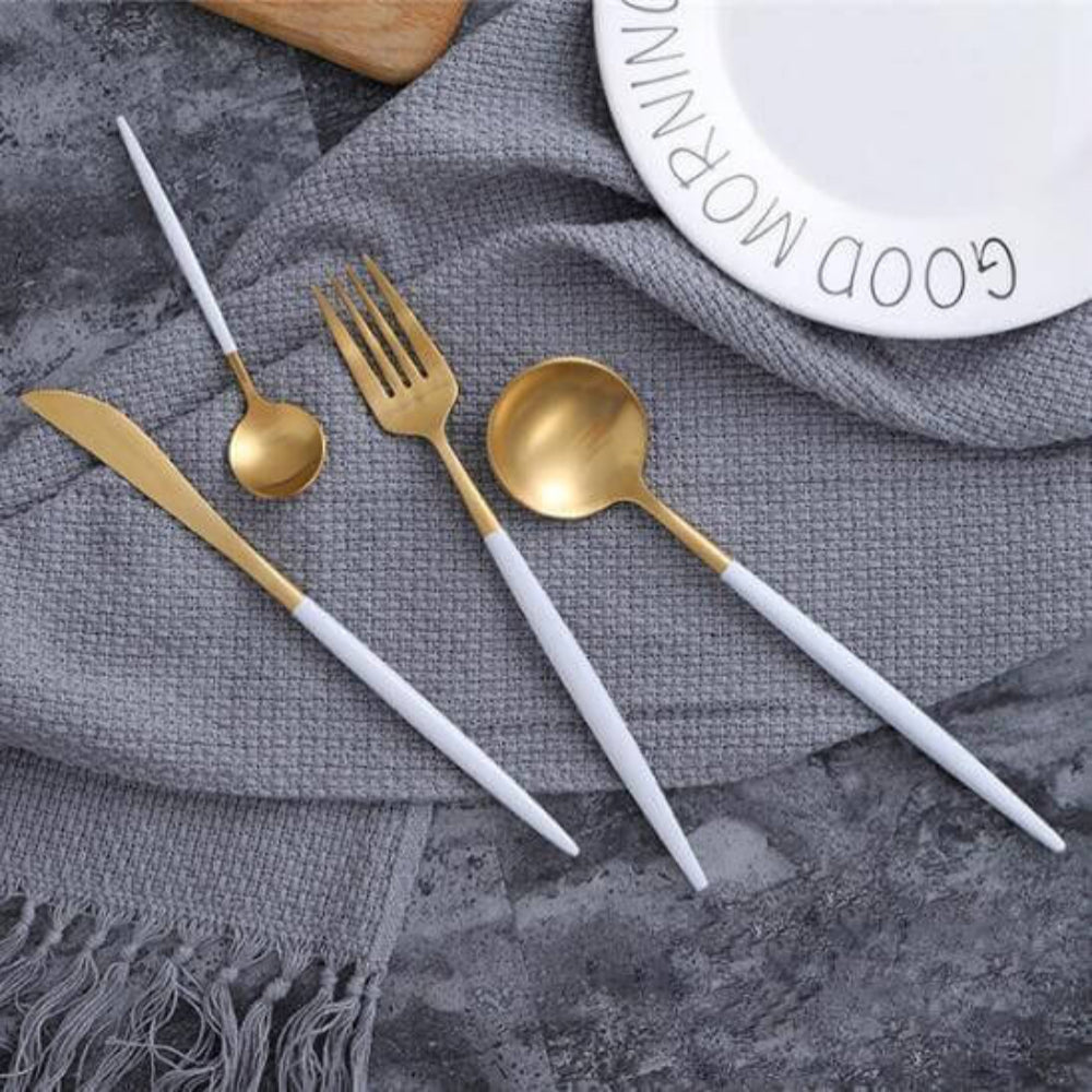 Gold and White Cutlery Set | Stainless Steel Flatware Collection