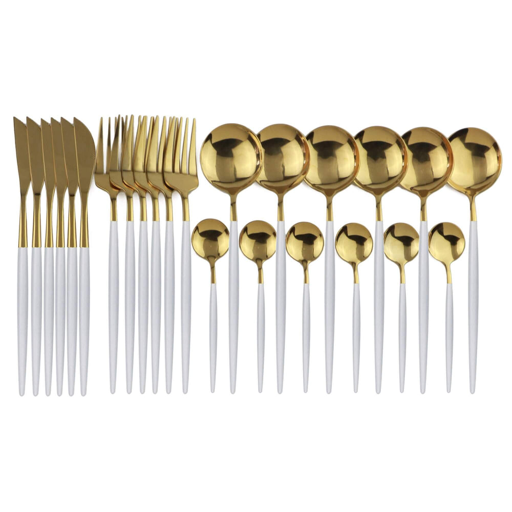 Gold and White Cutlery Set | Stainless Steel Flatware Collection