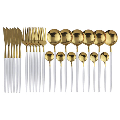 Gold and White Cutlery Set | Stainless Steel Flatware Collection