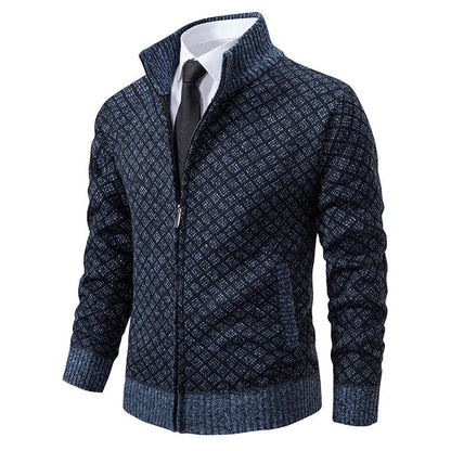Evan | Men’s High Collar Zip-Up Knitted Cardigan with Patterns