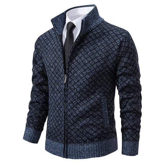 Evan | Men’s High Collar Zip-Up Knitted Cardigan with Patterns
