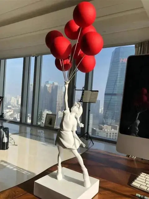 UrbanWhim Balloon Girl Statue | Banksy-Inspired Resin Art for Modern Spaces