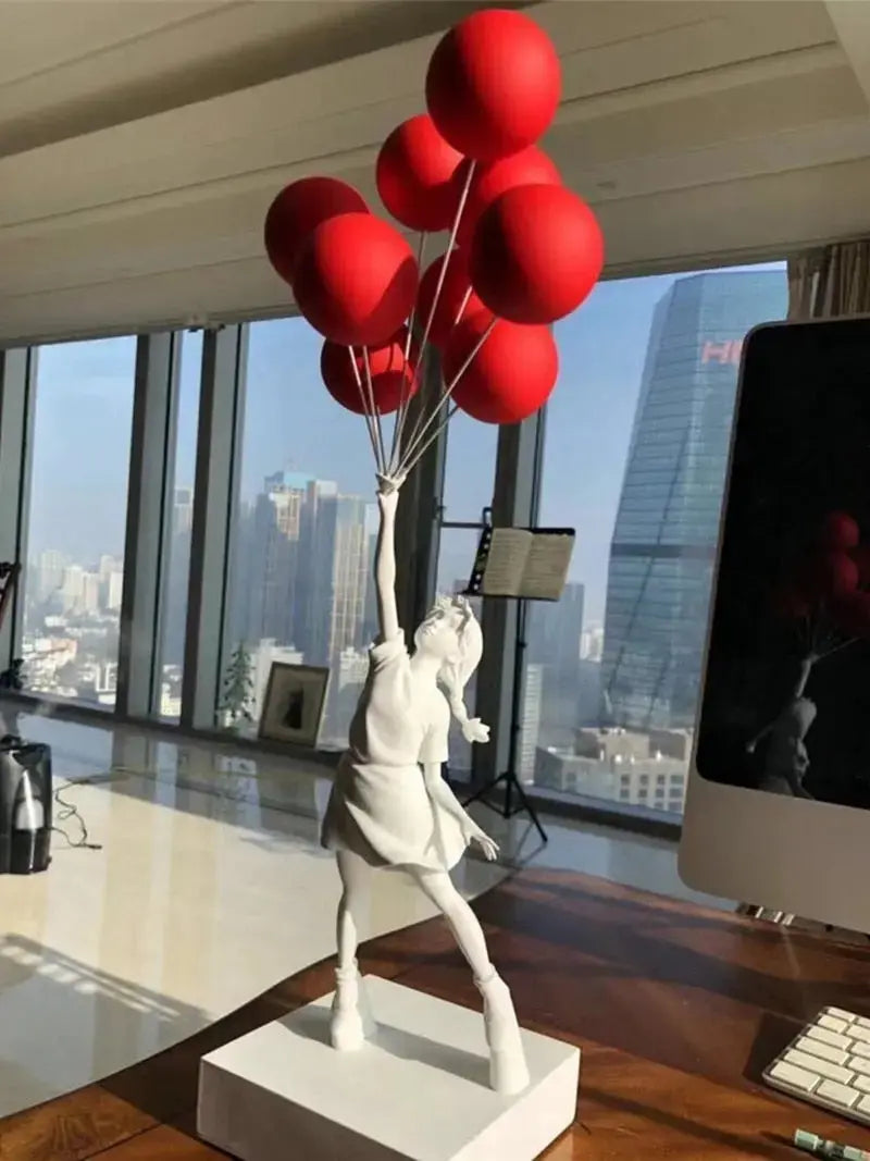 UrbanWhim Balloon Girl Statue | Banksy-Inspired Resin Art for Modern Spaces