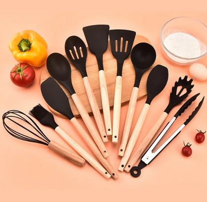 Silicone Cooking Utensils | Wooden Style Handles