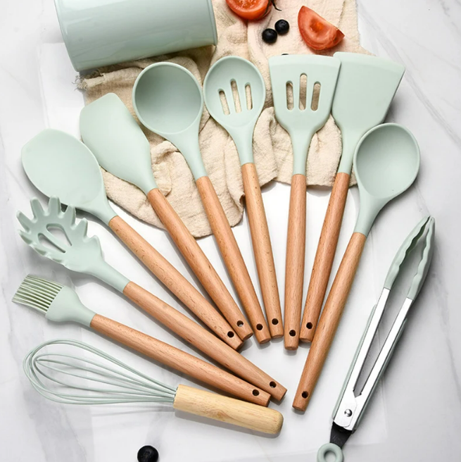 Silicone Cooking Utensils | Wooden Style Handles