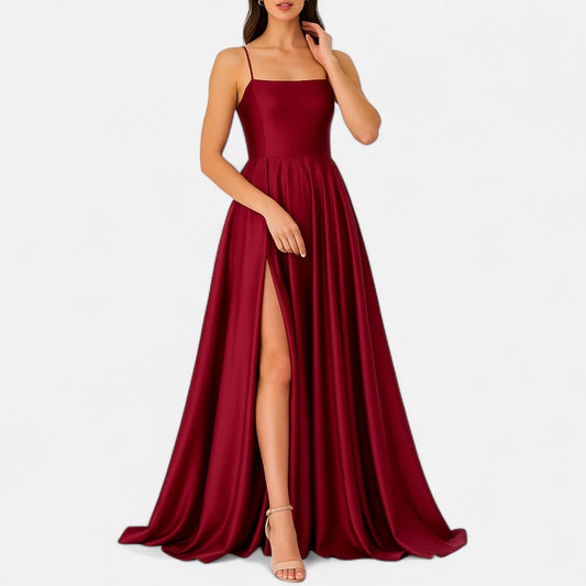 Brennan | Women’s Modern Fit Satin Slit Maxi Dress
