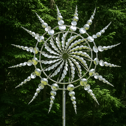 AerisTwirl Kinetic Garden Spinner | Mesmerizing Silver Metal Art