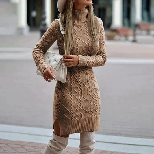 Judy | Women’s Winter Cable-Knit Turtleneck Dress