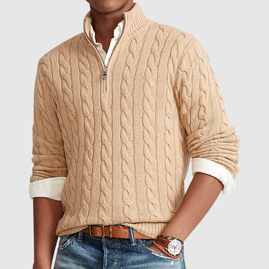 Aaron | Men’s Winter Cable Knit Half-Zip Mock Neck Sweater