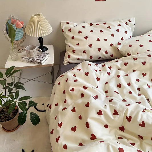 Heart Print Bedding Set | Soft Duvet Cover & Pillowcases