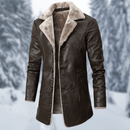 Carlo | Men’s Classic Straight Fit Coat with Faux Shearling Collar