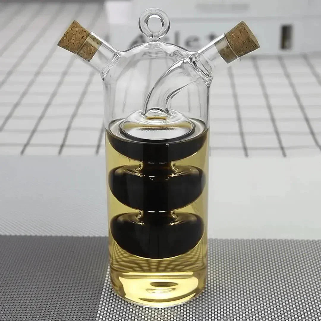 2-in-1 Oil and Vinegar Dispenser | Double Glass Cruet Bottle