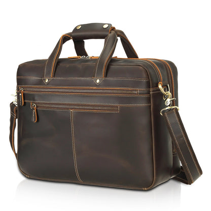 Full Grain Leather Laptop Briefcase for Men – Spacious Work Bag with Multiple Compartments for 15.6 and 17.3 Laptops 0