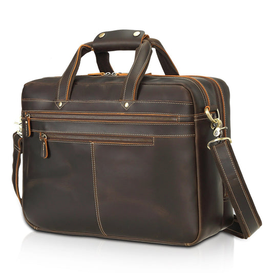 Full Grain Leather Laptop Briefcase for Men – Spacious Work Bag with Multiple Compartments for 15.6 and 17.3 Laptops 0