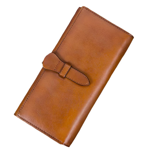 Full Grain Leather Wallet for Women – Handmade Vintage Long Purse with 14 Card Slots and Multiple Pockets 0