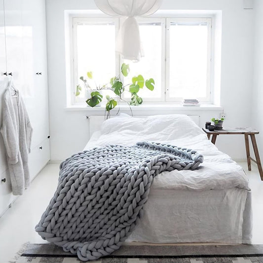 Chunky Knit Throw Blanket | Cozy Handwoven Blanket for Couch or Bed
