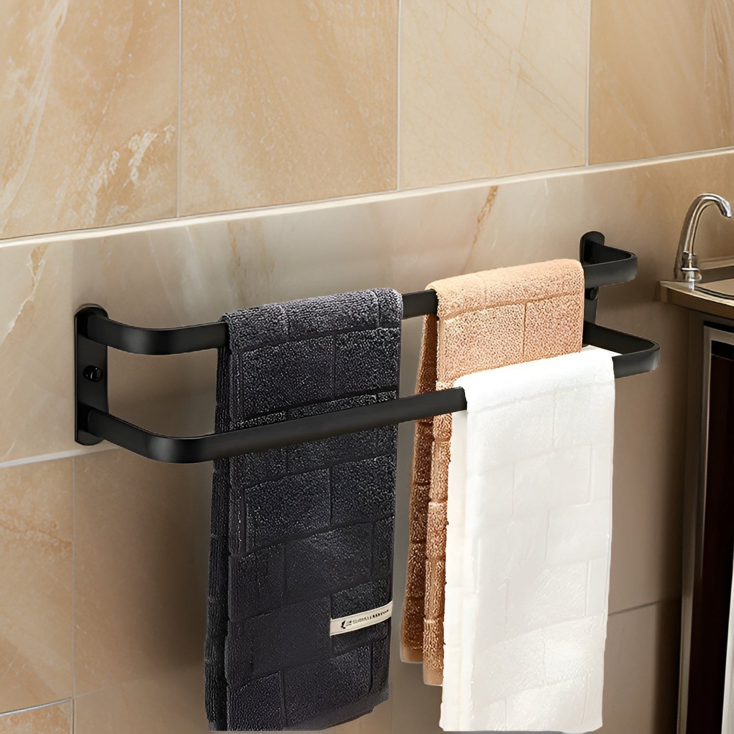 LumiHang Towel Rack | Triple-Layer Wall Mount in Black
