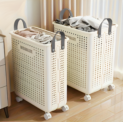 GlideNest Laundry Cart | Effortless Style with Wheels & a Collapsible Frame