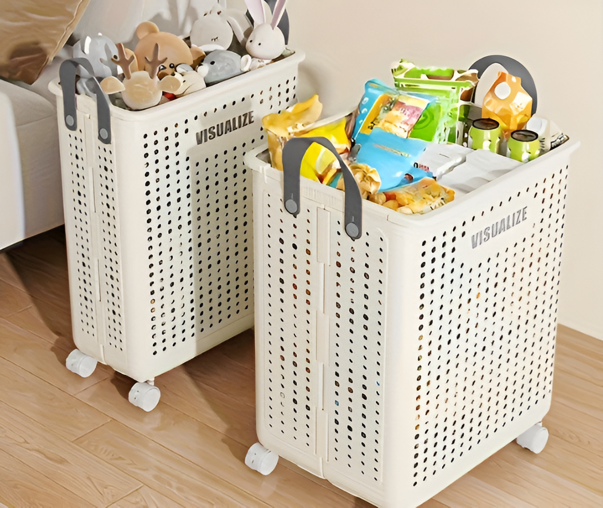 GlideNest Laundry Cart | Effortless Style with Wheels & a Collapsible Frame