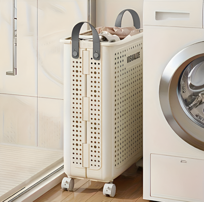 GlideNest Laundry Cart | Effortless Style with Wheels & a Collapsible Frame