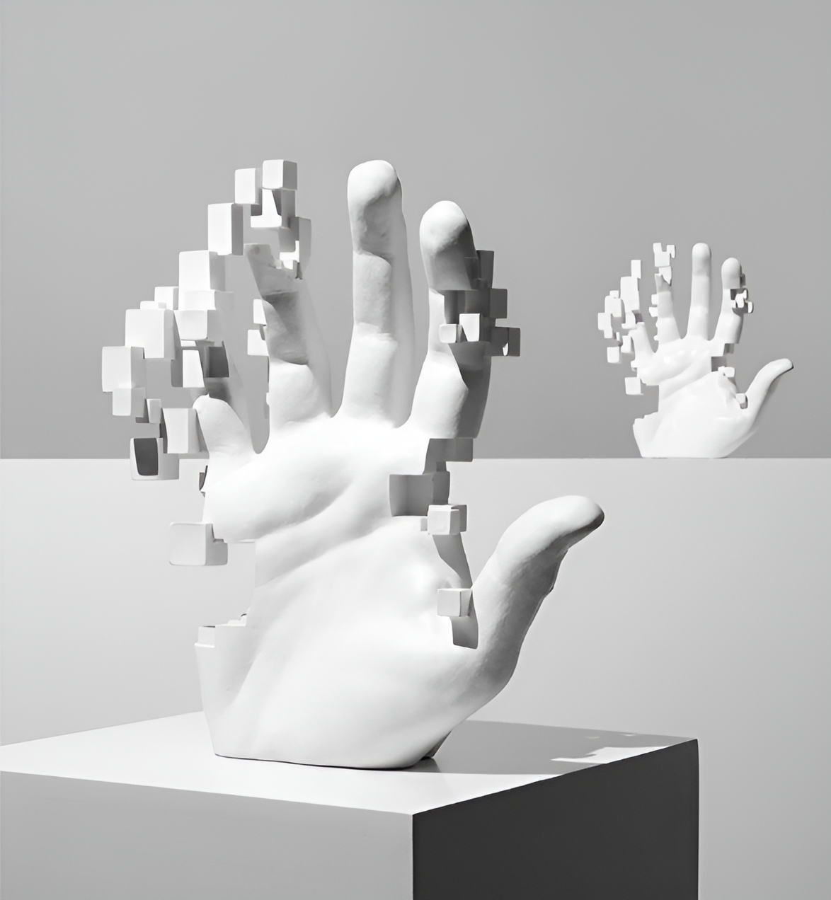 MosaicaGrip Hand Sculpture | Abstract Resin Art with Intricate Mosaic Detailing